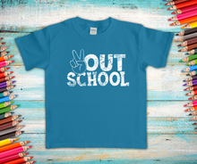 Load image into Gallery viewer, Peace Out School Distressed Single Color WHITE Super Soft High Heat Screen Print RTS
