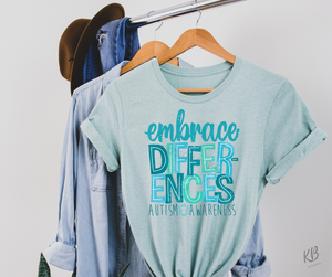 Embrace Differences Autism Awareness High Heat Full Color Super Soft Screen Print RTS