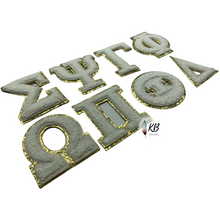 Load image into Gallery viewer, WHITE Chenille GREEK Letters Apprx 2-2.5&quot; ***The 2&quot; Alphabet letters match this size!***
