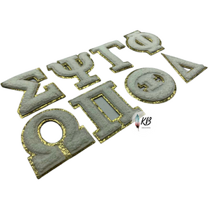 WHITE Chenille GREEK Letters Apprx 2-2.5" ***The 2" Alphabet letters match this size!***