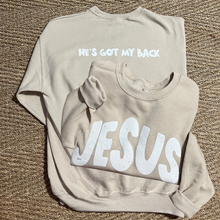 Load image into Gallery viewer, JESUS He’s Got My Back DUO Pufflite Low Heat Single Color WHITE Screen Print RTS
