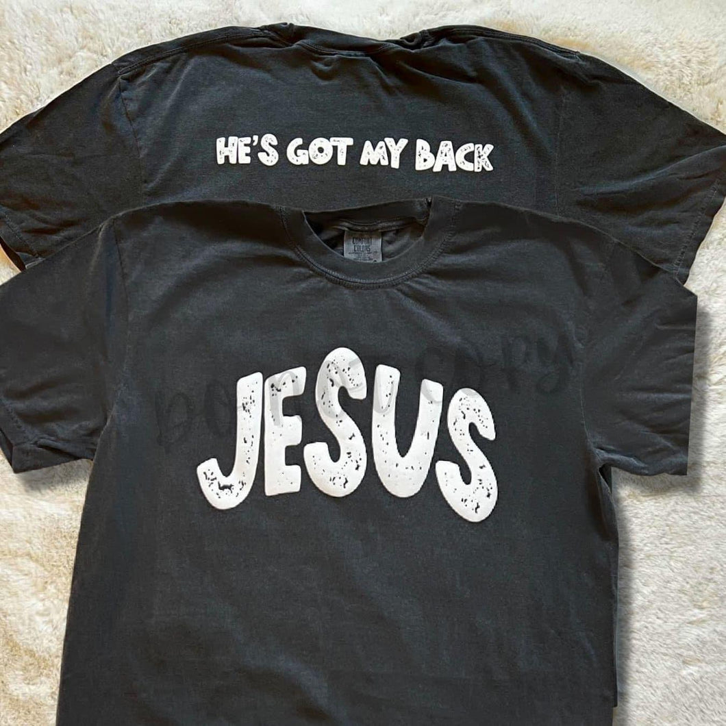 JESUS He’s Got My Back DUO Pufflite Low Heat Single Color WHITE Screen Print RTS