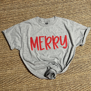 MERRY Pufflite Low Heat Single Color RED Screen Print FINAL COUNTS RTS